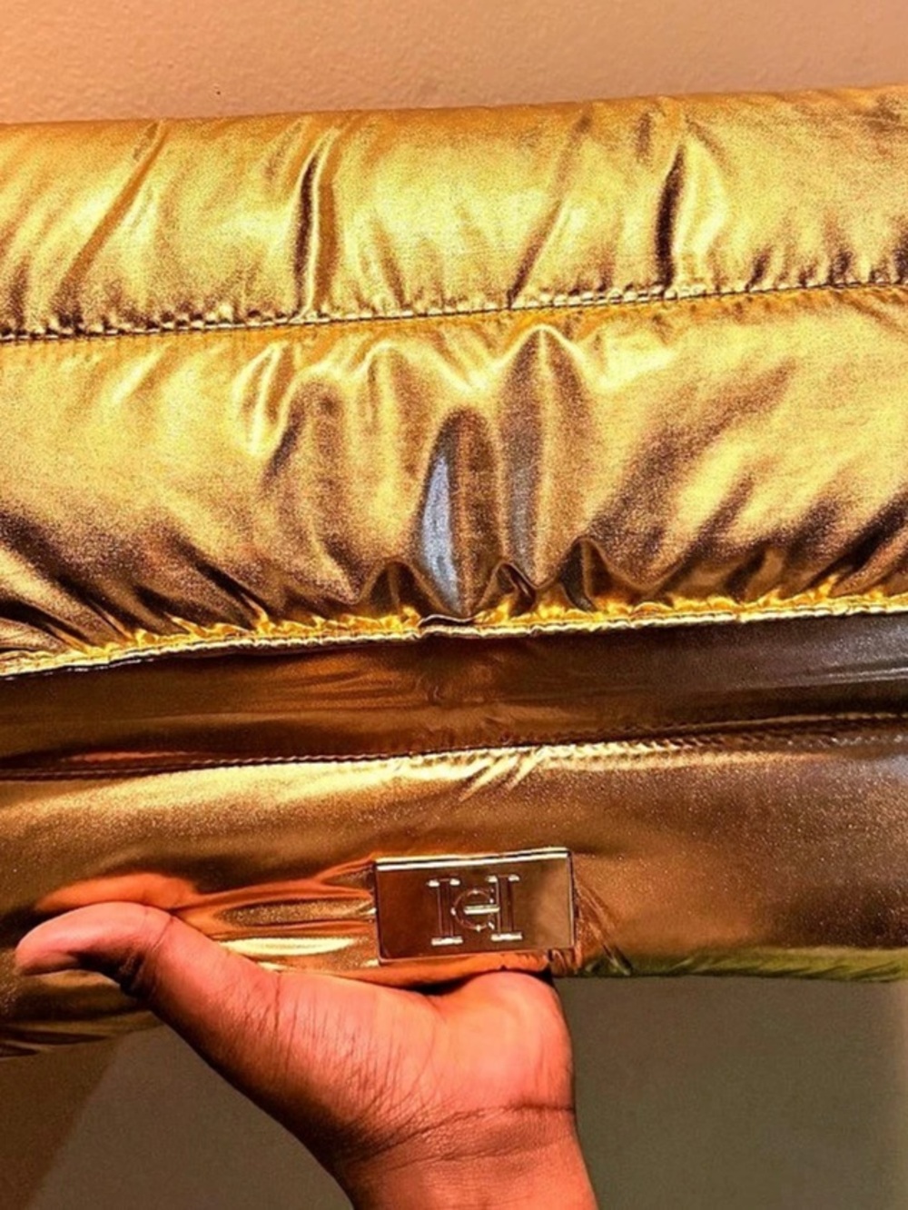 Telfar Gold Puffer Clutch Like New